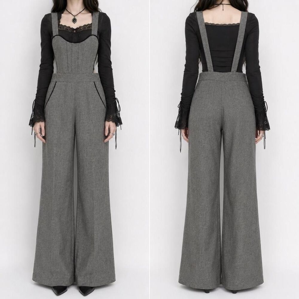 Grey Linen Wide Leg Jumpsuit Larika Page Size 2 Minimalist High Waisted Retro